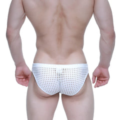 White mesh briefs with a grid pattern from MetroMaleWear mild bikini 5103-M66 offering breathable comfort