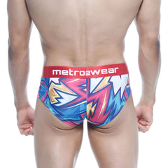 MetroMaleWear mini cheek boxer atractivo 2025-33 vibrant graffiti patterned briefs in blue pink yellow with red logo waistband