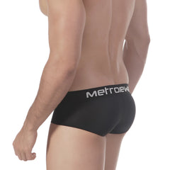Black metroeuro men’s briefs with white logo waistband metro malewear mini cheek boxer 2025-20 front view