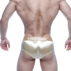 Metromalewear mini cheek boxer empire 2025-22 gold metallic briefs with beige waistband and mennear branding
