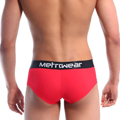 Red metroMalewear mini cheek boxer with black waistband and white logo lettering for valentine 2025-12