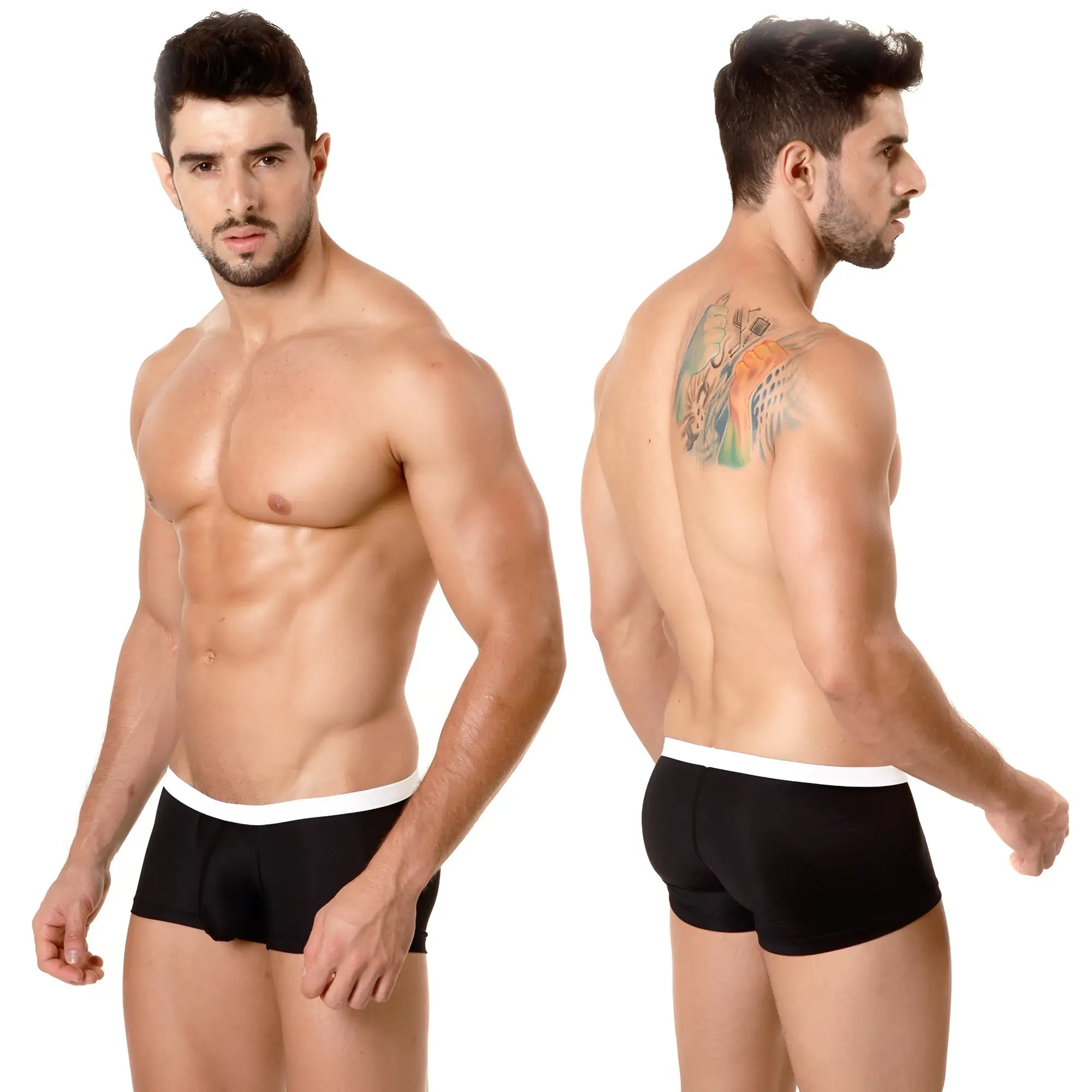 MetroMaleWear Minimo contrast boxer black briefs with a white waistband designed for comfortable daily wear
