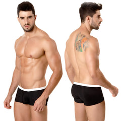 MetroMaleWear Minimo contrast boxer black briefs with a white waistband designed for comfortable daily wear