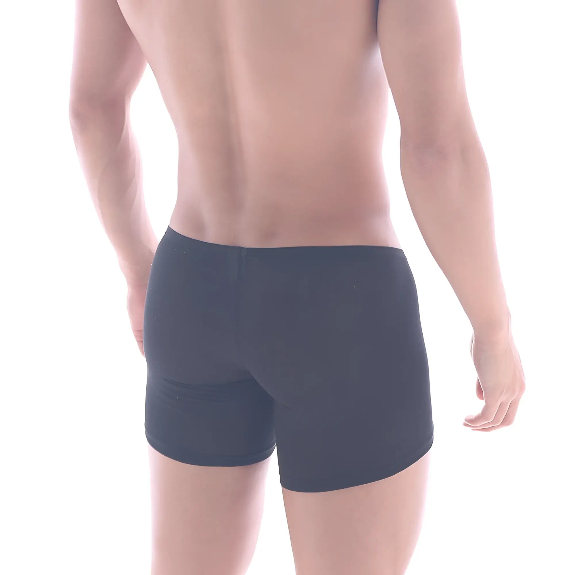 Black form-fitting men’s briefs with smooth stretchy cotton fabric and elastic waistband from MetroMaleWear Minimo 2034-21