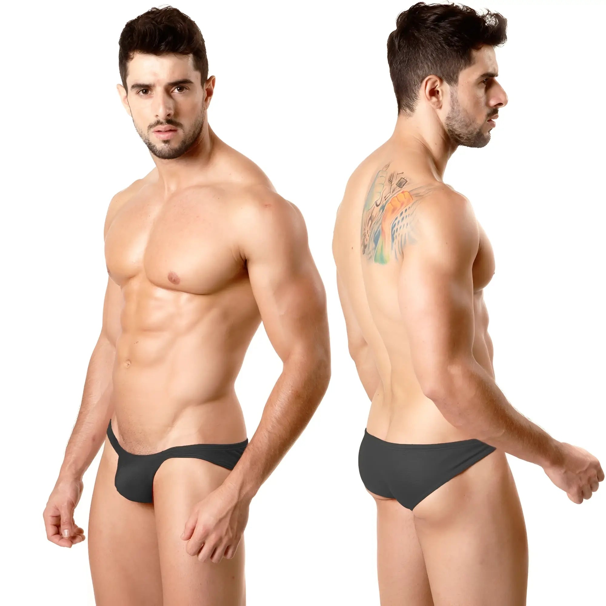 Black snug form-fitting briefs metro malewear minimo hip brief metalic black 2006-201 front view