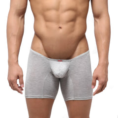Gray heathered MetroMaleWear Minimo long boxer briefs with supportive contoured pouch and elastic waistband