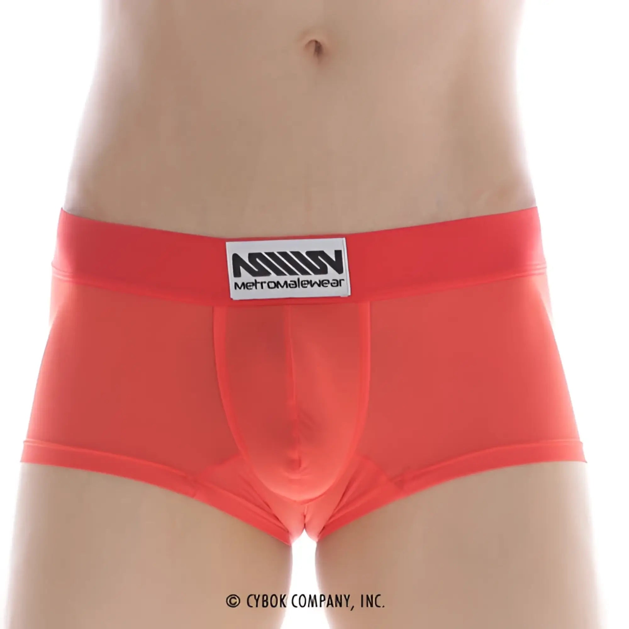 Bright red form-fitting men’s briefs with a white metromalewear label metroMaleWear minimo waistband boxer red 2033-12