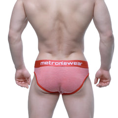 MetroMewear miramar bikini red 2803-43 men’s briefs with red and white stripes and bold red waistband with brand name