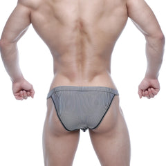 MetroMalewear modern bikini black stripe briefs with black and white stripes and snug athletic fit