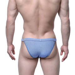 MetroMaleWear modern bikini blue stripe men’s briefs with tailored fit and blue and white stripes