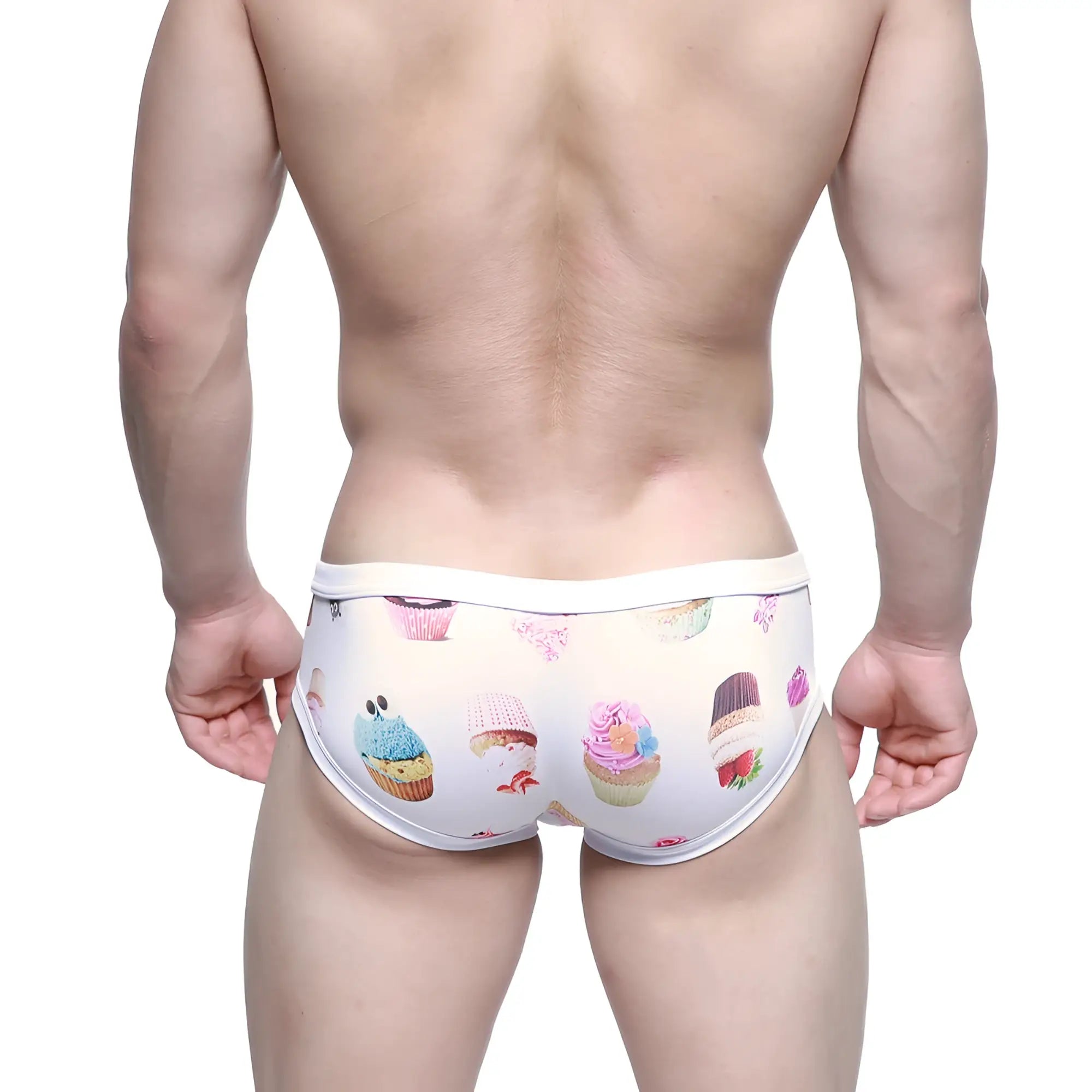 MetroMaleWear modern trunk sweet 4013-61 white briefs with colorful playful cupcake pattern in various designs and hues