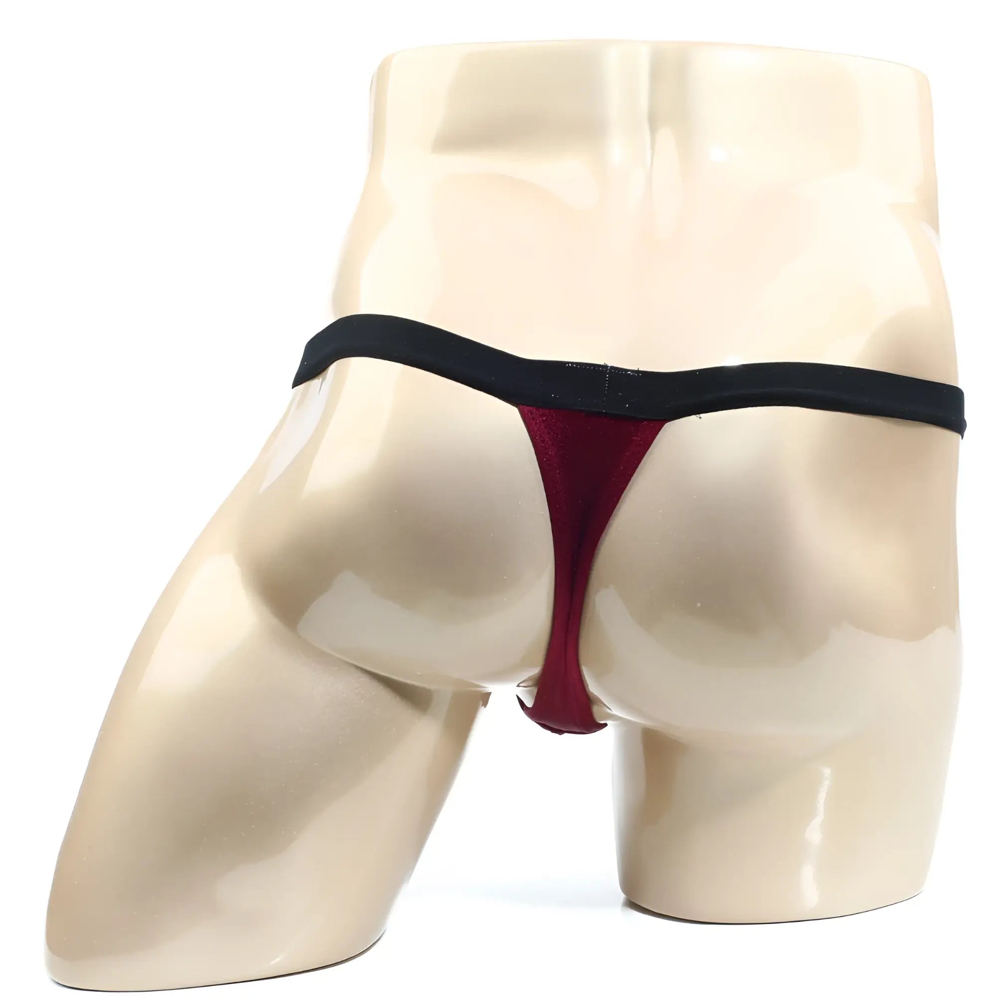 A sleek deep red MetroMaleWear Modernizing thong with contrasting black elastic waistband for modern comfort