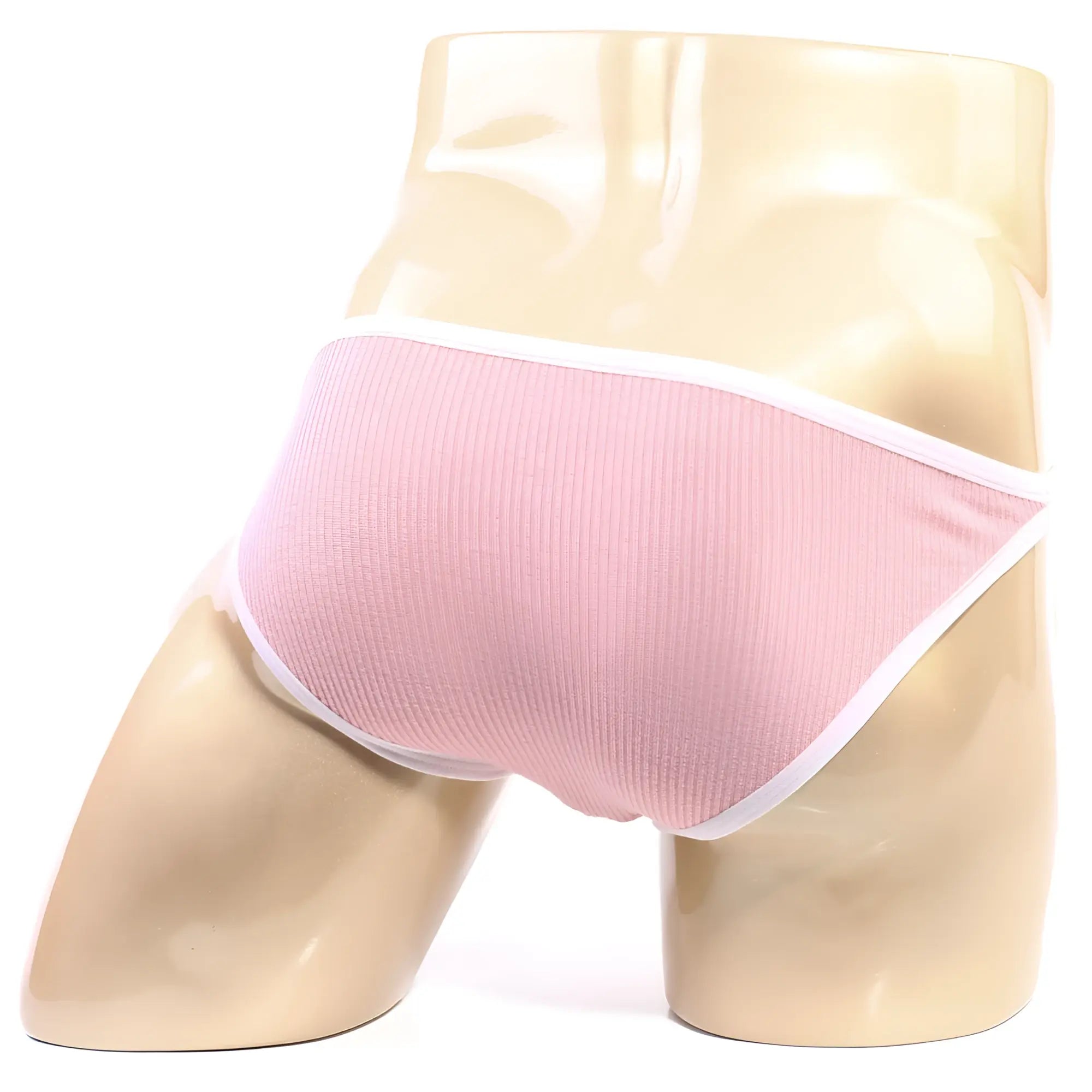 MetroMalewear moreno bikini pink ribbed briefs with white trim featuring a comfortable elastic waistband