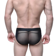 MetroMaleWear MW Brief Tull 5403-71 black sheer mesh briefs with solid black elastic waistband and brand logo