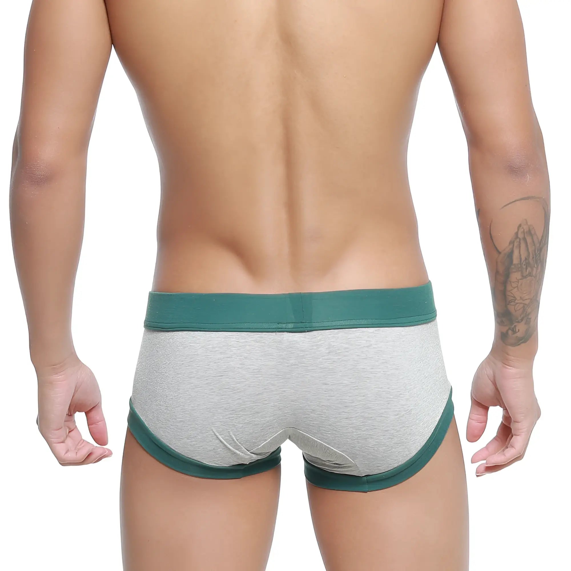 Metro malewear nano trunk gray 7016-10 gray heathered briefs with dark green elastic waistband and leg openings