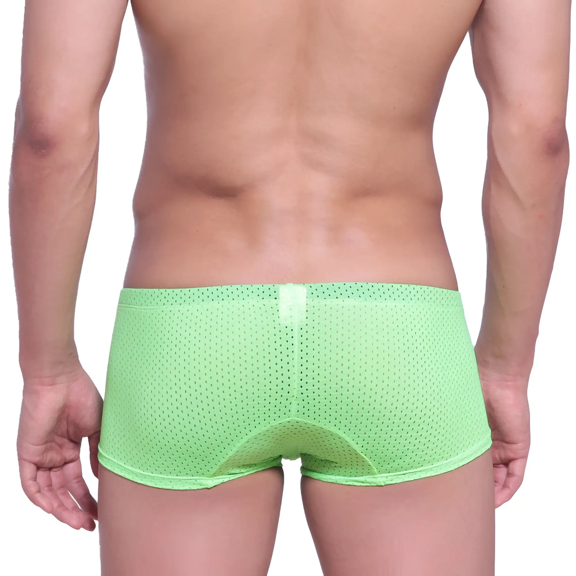MetroMaleWear neon boxer green mesh briefs with bright lime green color and subtle white tab at the back