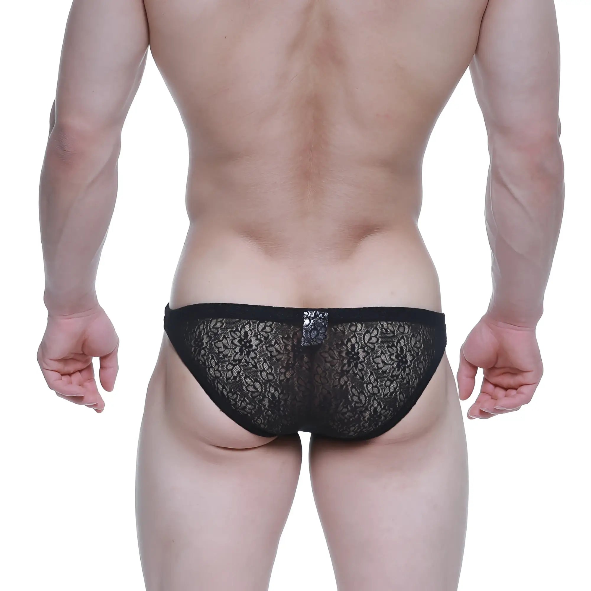 Black lace briefs metro male wear net bikini lace black 1104-70 with delicate floral pattern and solid waistband