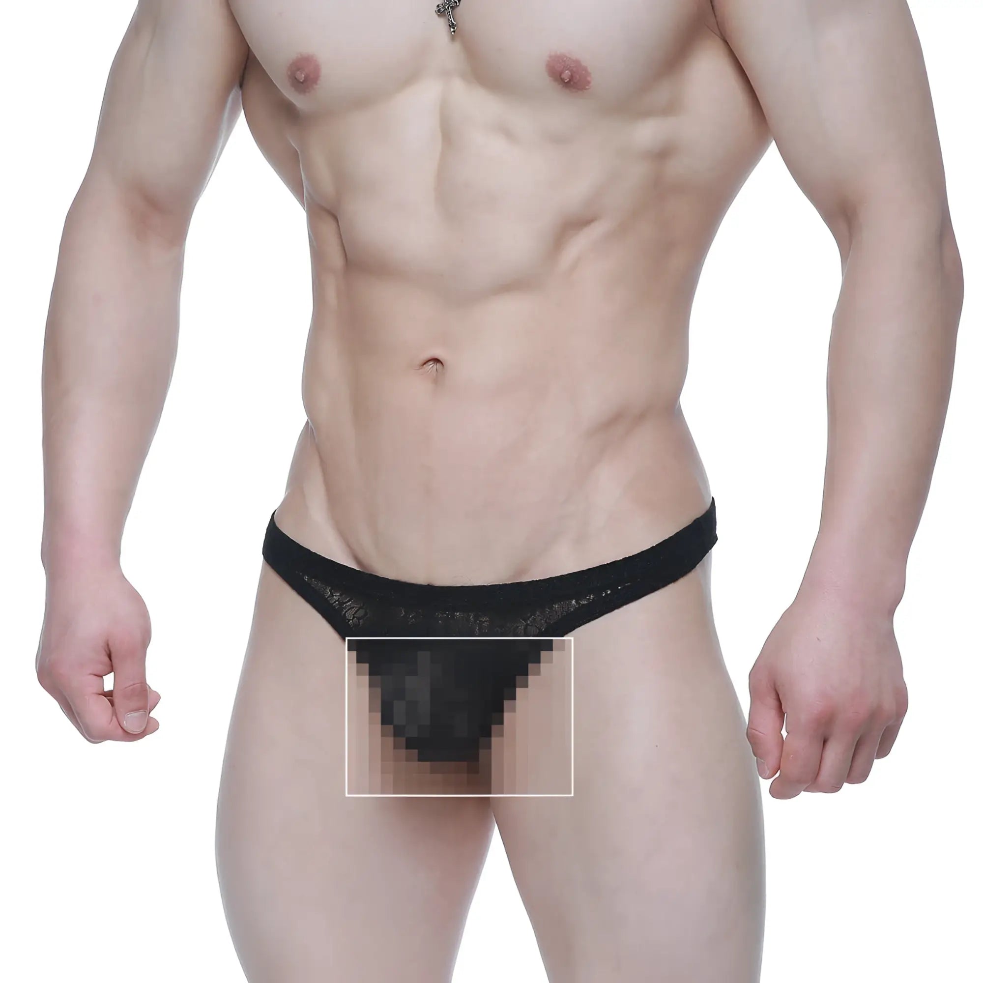 Black lace thong metro male wear net g lace black 1122-70 featuring sheer patterned design front view