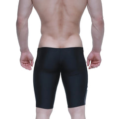 MetroMaleWear new jammer swim boxer black 4994-20 sleek glossy black swim trunks with gray side panels