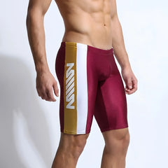 Maroon and gold MetroMaleWear New Jammer swim boxer with white stripe and z logo for athletic use