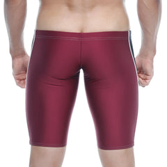 MetroMaleWear New Jammer swim boxer in burgundy with white and black side stripes for swimming and beachwear