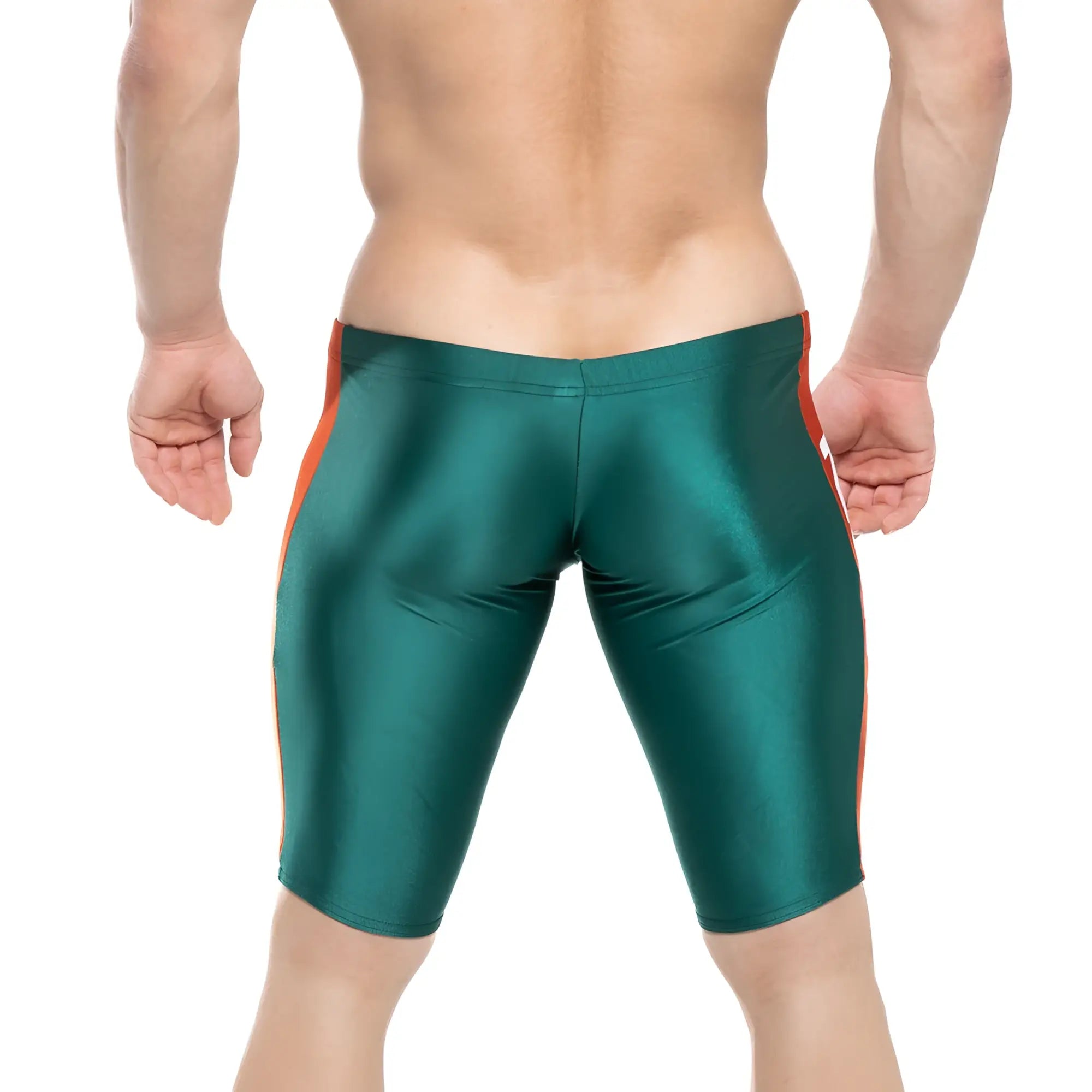 MetroMaleWear new jammer swim boxer green 4994-17 shiny emerald shorts with bold orange side stripes for swimming