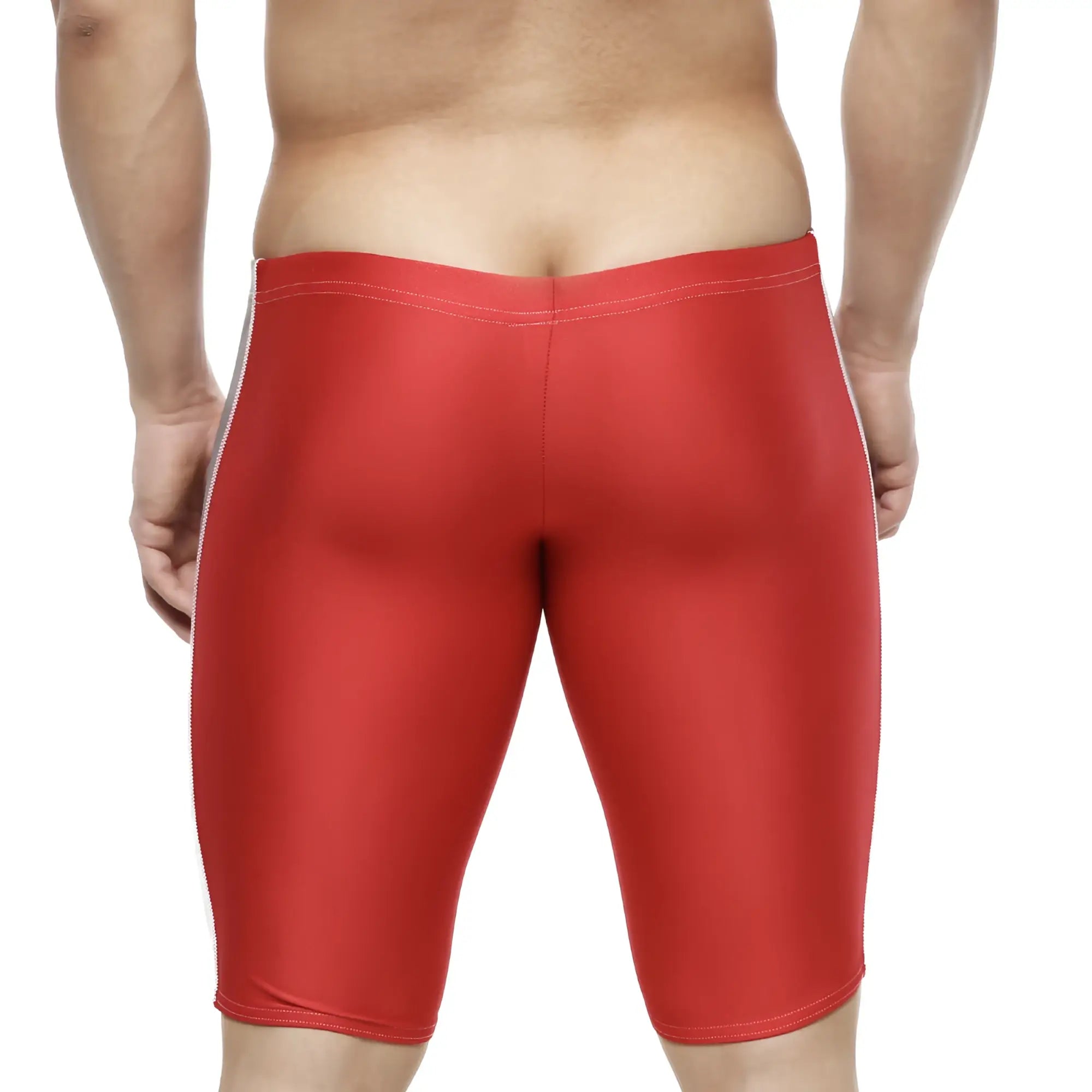 MetroMaleWear new jammer swim boxer oche 4994-25 red form-fitting shiny fabric with subtle white side stripes