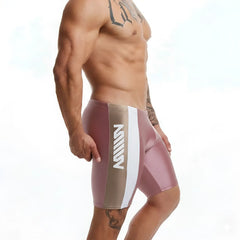 Metro malewear new jammer swim boxer pink beige athletic shorts with white vertical mill logo stripe