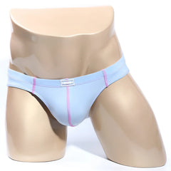MetroMaleWear NUCLEO bikini sax 5603-08 light blue men’s briefs with pink stitching and branded waistband tag