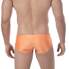 Orange satin swim trunks metroMalewear olympian swim brief featuring smooth fabric and vibrant color for swimming