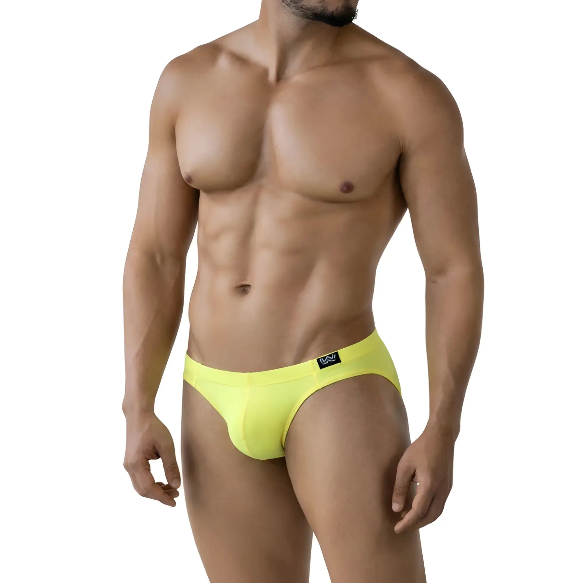 Bright yellow MetroMaleWear Oro Bikini 5103-17 men’s briefs with black logo waistband for comfortable daily wear