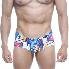 Metro male wear oscar boxer atractivo 2125-33 vibrant comic-book style swim trunks with bold blue pink and yellow patterns