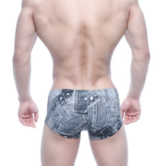 Gray denim-patterned men’s briefs with detailed stitched design from MetroMaleWear Oscar Boxer Denim Gray 2125-64