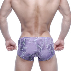 Purple denim-patterned metro male wear oscar boxer briefs with tailored fit and stitched pocket details