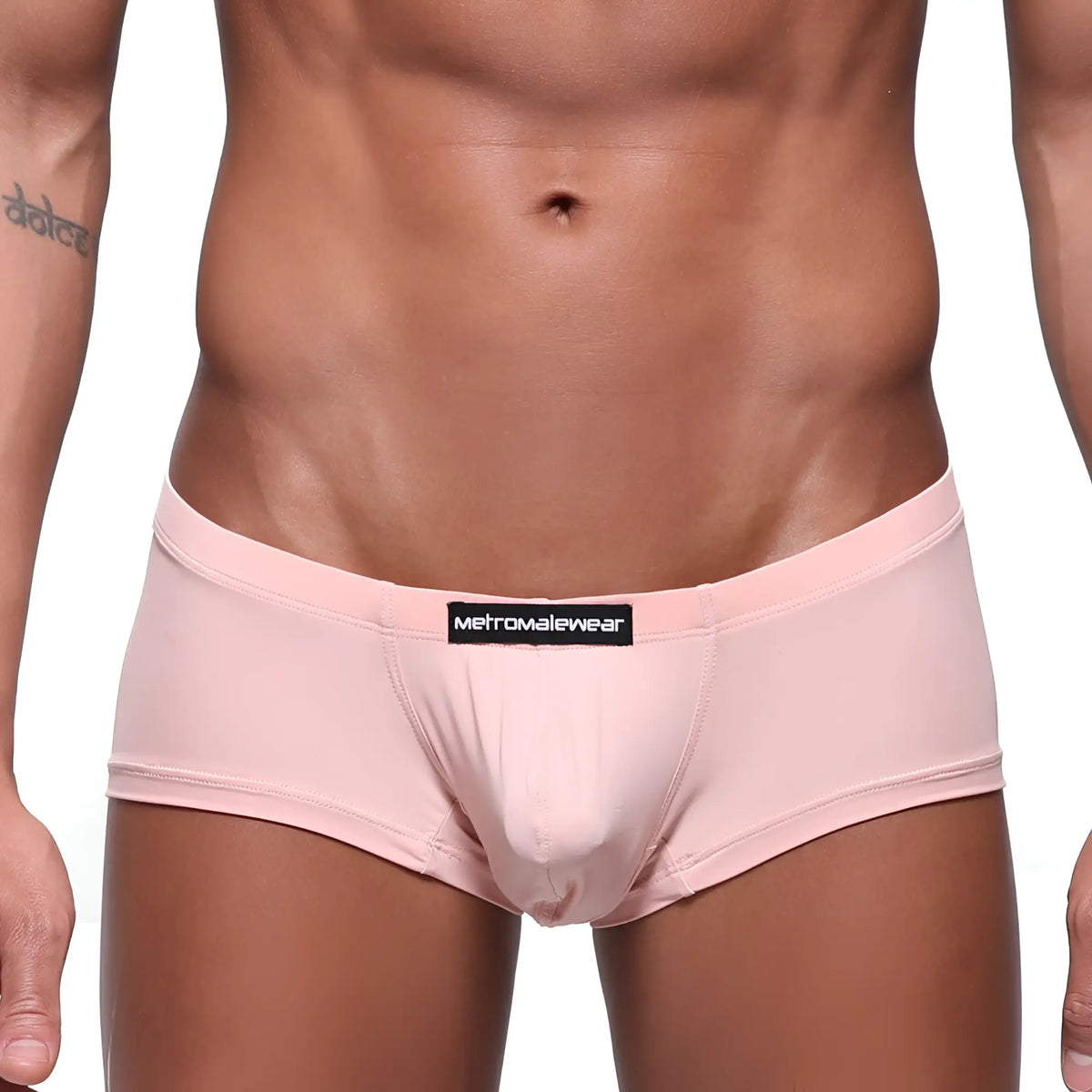 Pink metroMalewear oscar boxer briefs with black logo waistband in dusty pink color for comfortable everyday wear