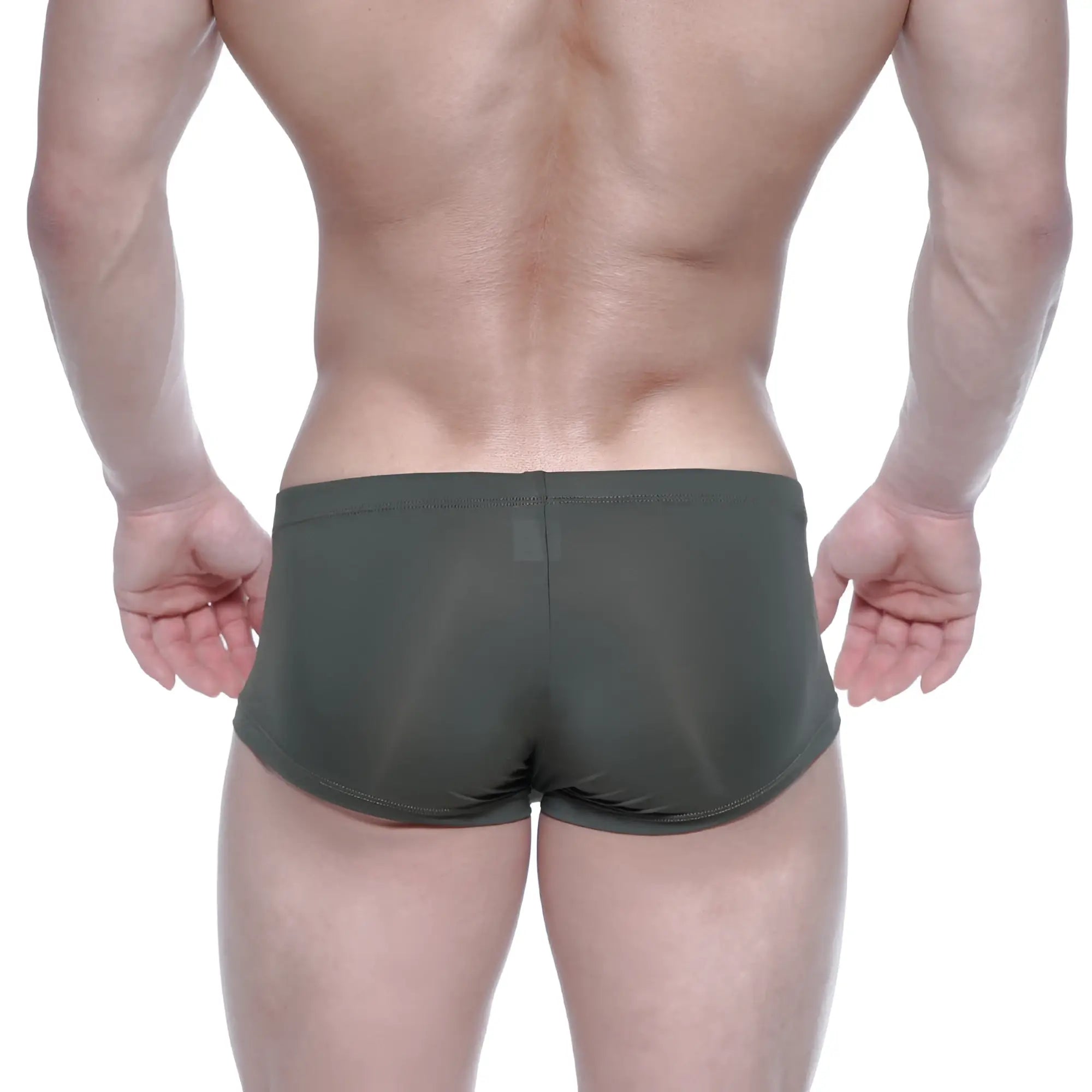 Dark olive green form-fitting MetroMaleWear Oscar boxer briefs with smooth stretchy fabric and subtle back seam detail