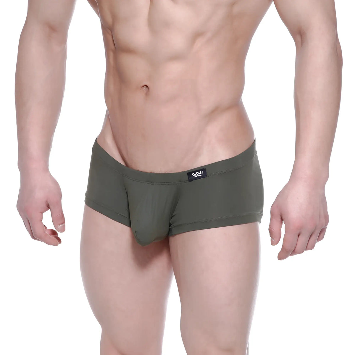Olive green metro male wear oscar boxer khaki men’s briefs with black logo tag on waistband for comfortable fit