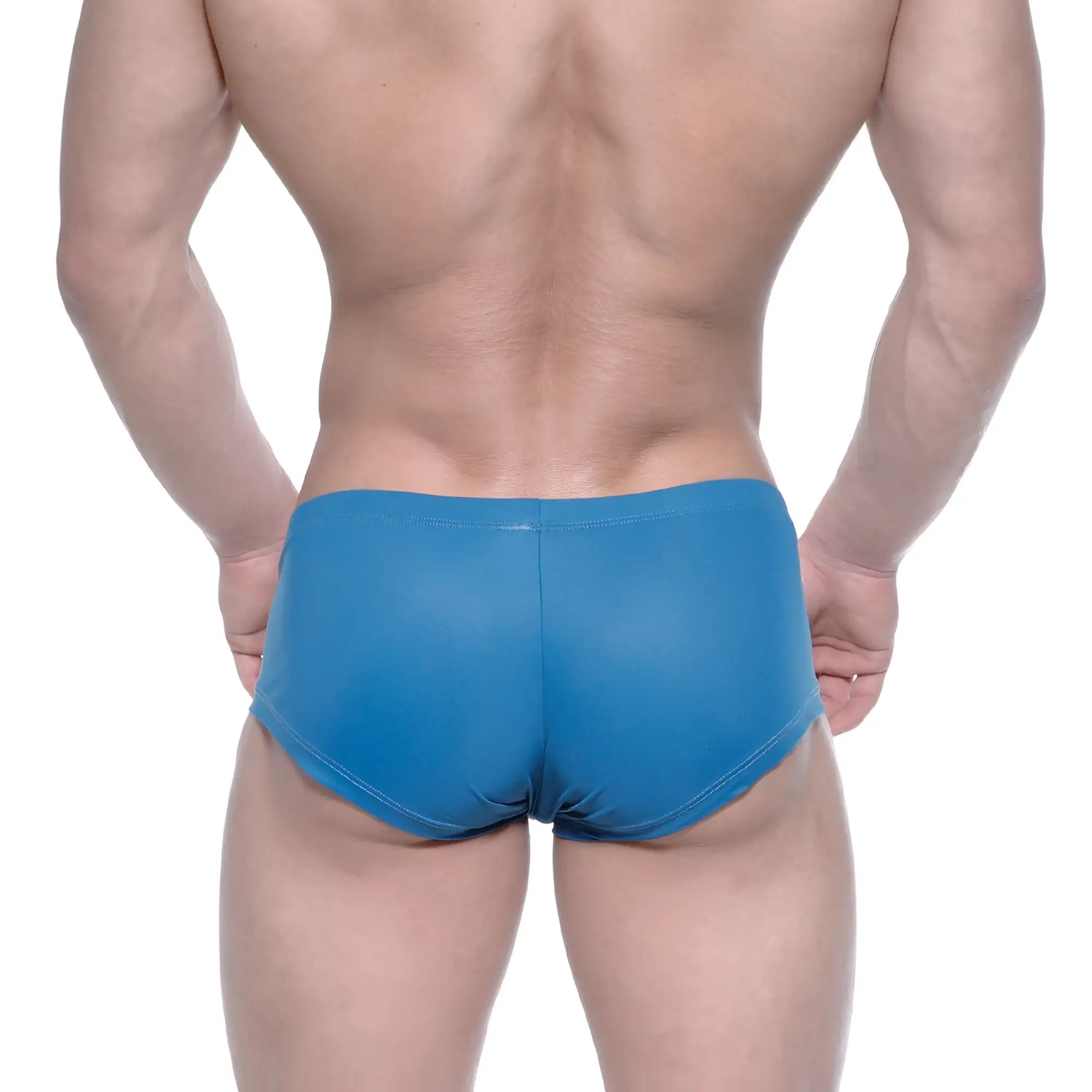 MetroMaleWear Oscar Boxer petrol swim trunks in blue with a form-fitting glossy finish for stylish swimwear use