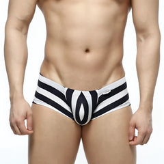 Black and white striped mens briefs with bold geometric pattern from metromalewear oscar boxer stripe collection