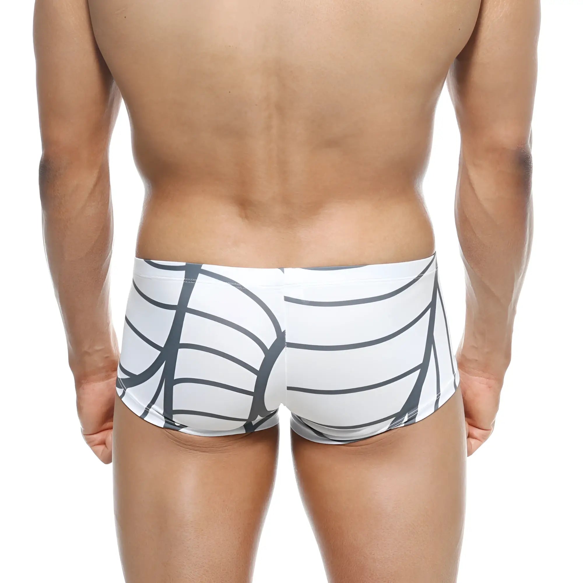 MetroMaleWear Oscar boxer web 2125-40 white swim trunks with bold black geometric ribcage pattern