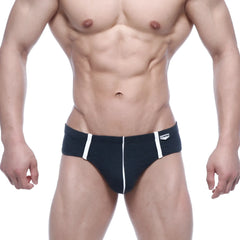 MetroMaleWear Oslo hip brief charcoal in black with white side stripes and a small waistband logo for everyday comfort