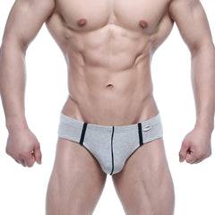 Metro malewear oslo thong gray heathered briefs with black trim and small brand tag on waistband front side