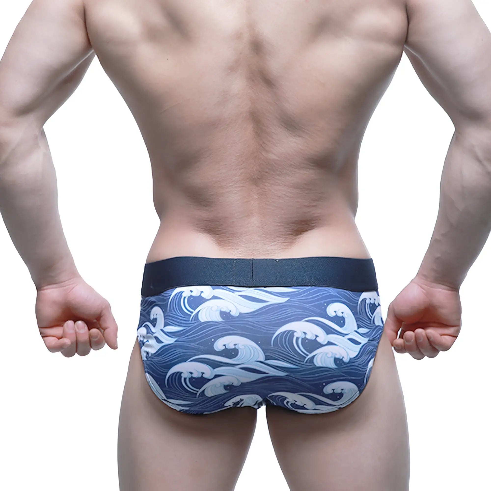 MetroMaleWear Pado brief 5203-59 blue and white wave-patterned men’s briefs with dark blue waistband