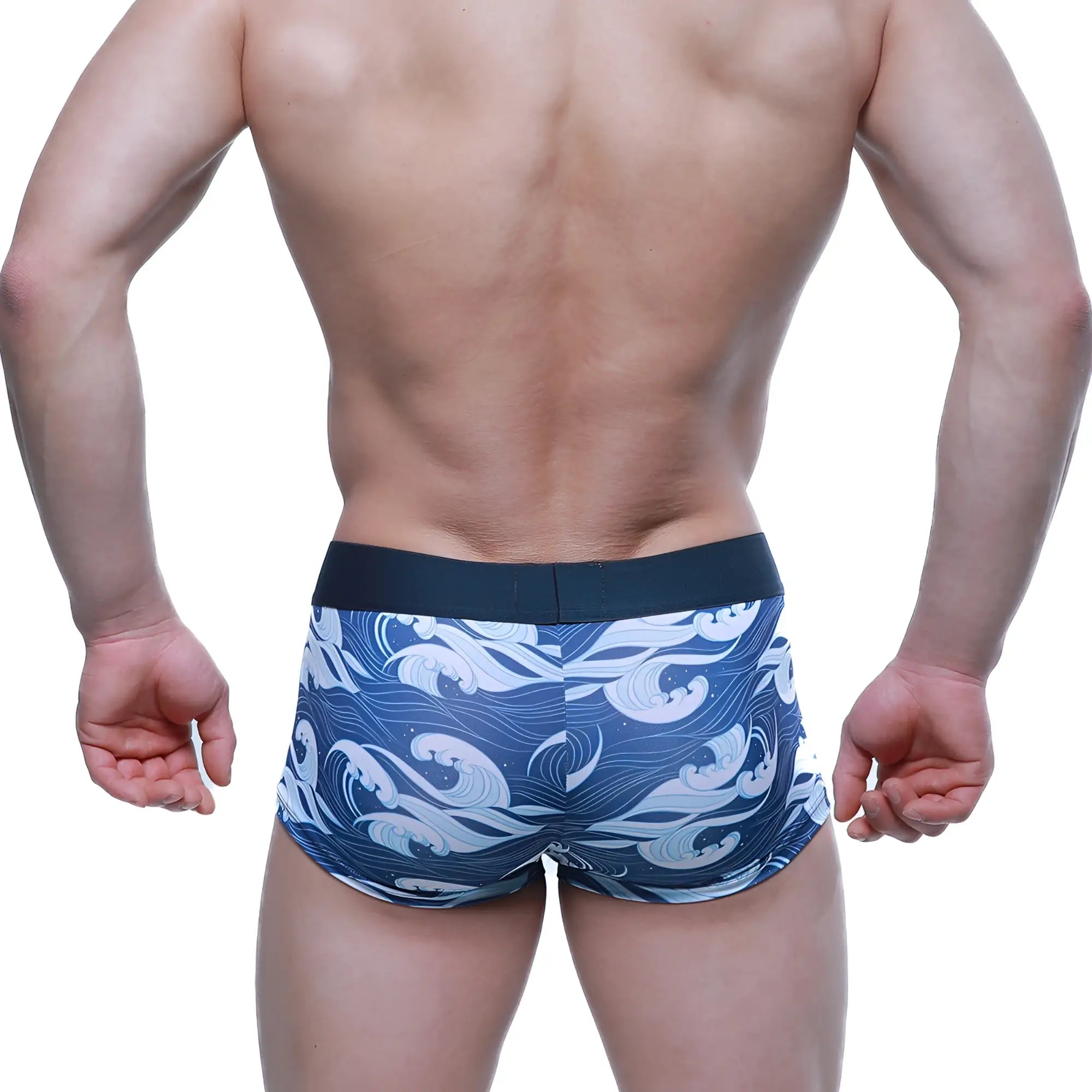 MetroMalewear pado short boxer 2026-64 blue and white wave patterned men’s boxer briefs with black waistband