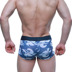 MetroMaleWear Pado short boxer 2026-64 blue and white wave patterned men’s boxer briefs with black elastic waistband