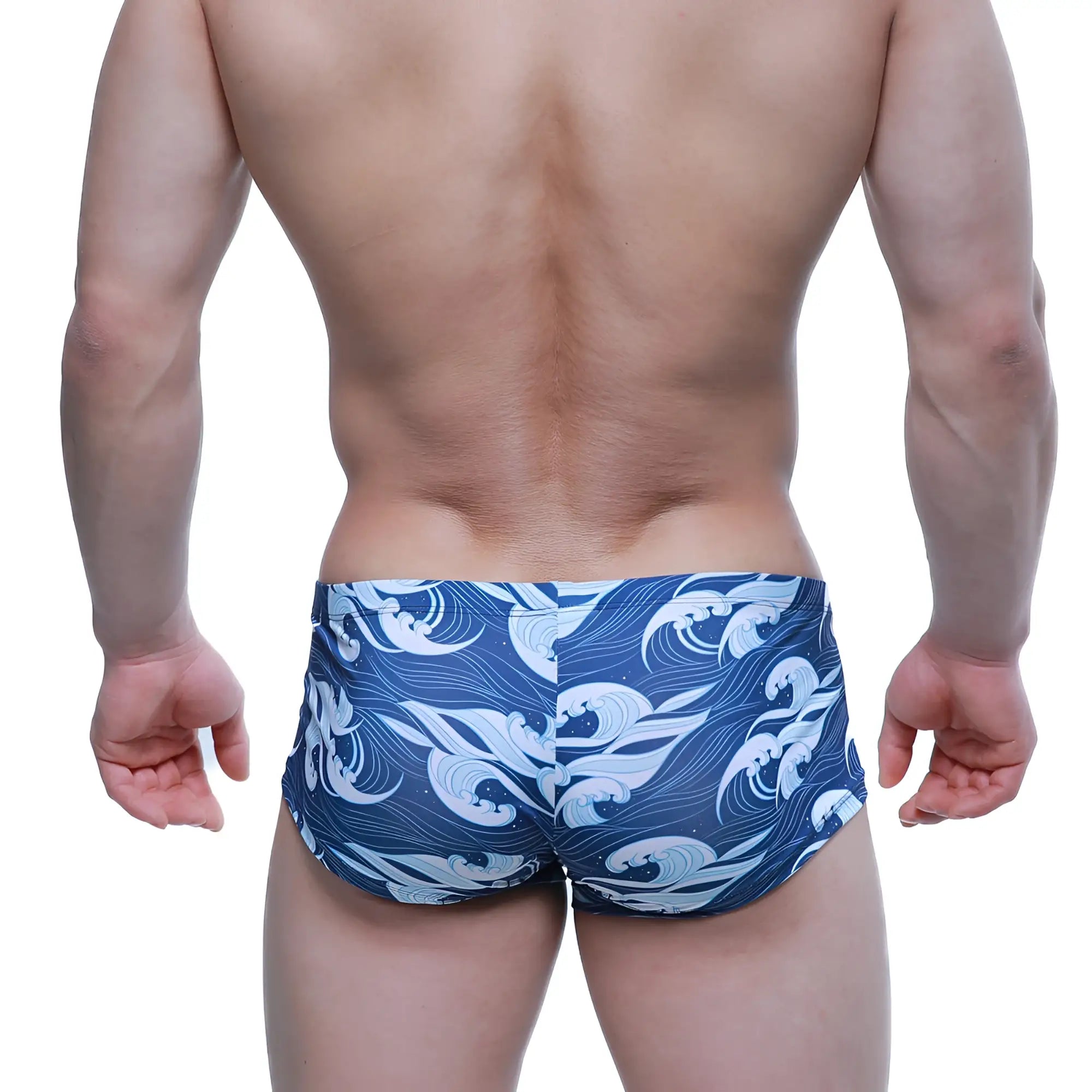MetroMaleWear Pado trunk 2125-54 blue swim trunks with dynamic white and light blue wave pattern