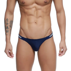 Navy blue metroMalewear paleta bikini briefs with white branding on the waistband designed for comfortable wear