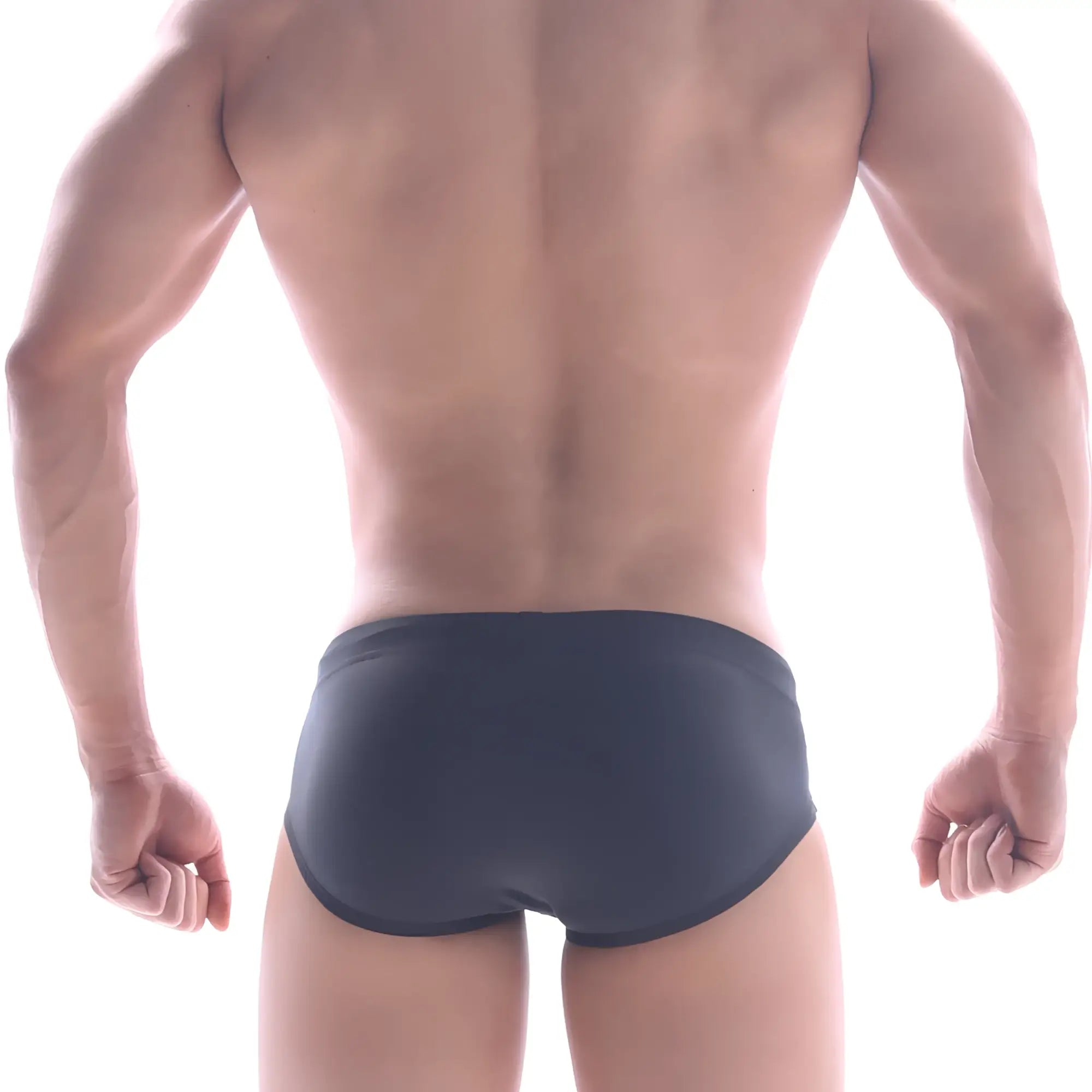 Dark gray metroMalewear panel swim brief with form-fitting smooth stretchy fabric for comfortable swimwear use