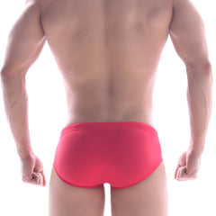 Bright red metroMalewear panel swim brief with smooth form-fitting design for comfortable swimming and beachwear