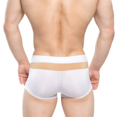 White translucent briefs with beige stripe on waistband metroMalewear parisienne short boxer 2026-87 front view